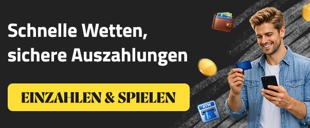 Spieler am Smartphone mit Einzahlen und Spielen Button